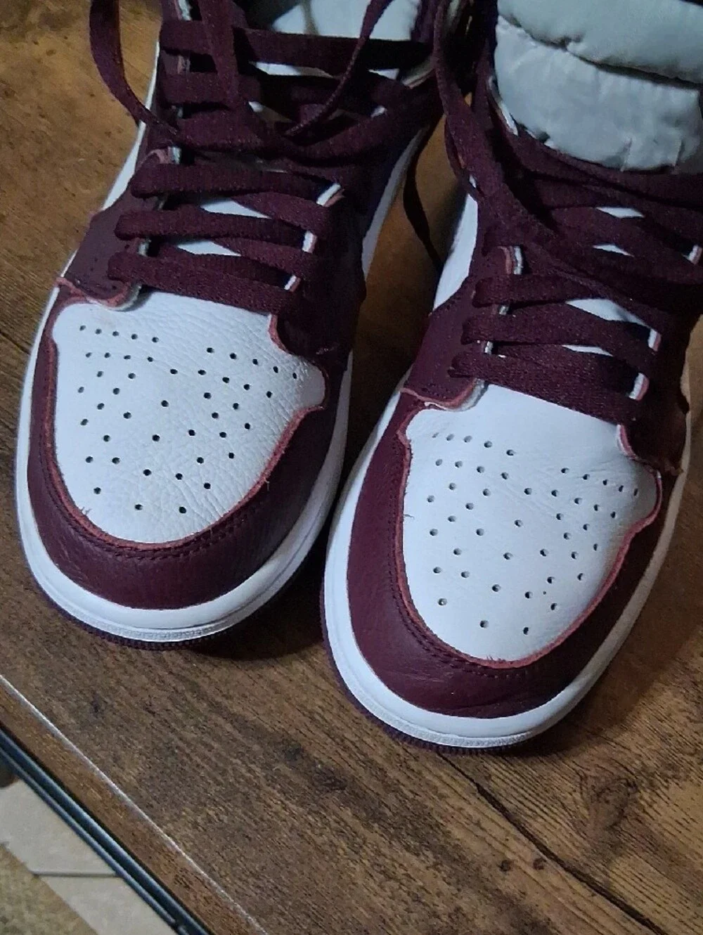 Jordan Men's High-Top Sneakers — White & Maroon with Silver Swoosh